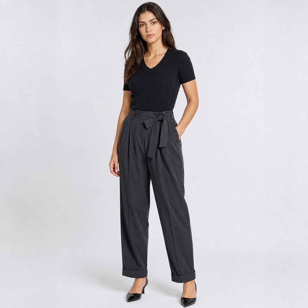 Athleta Women Cardiff Pant Size 14 Black Tapered Leg Belted Polyester Spandex